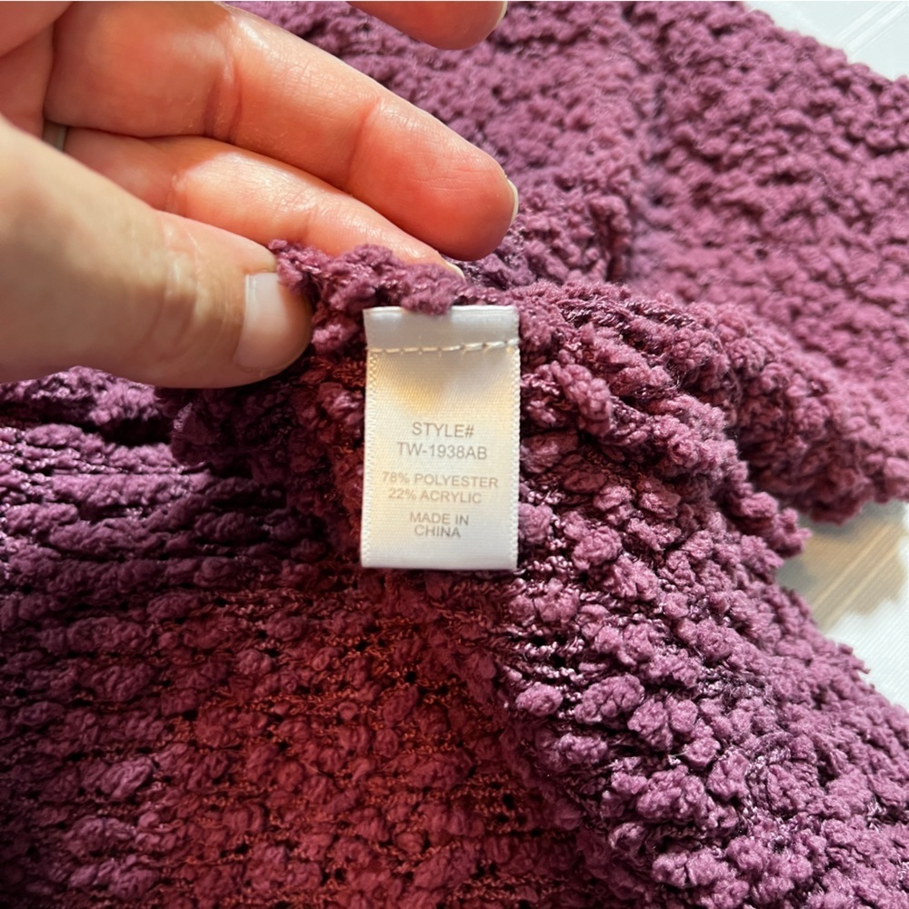 Zenana Falling for You Open Front Popcorn Cardigan Women's XL Eggplant Purple - Picture 8 of 8